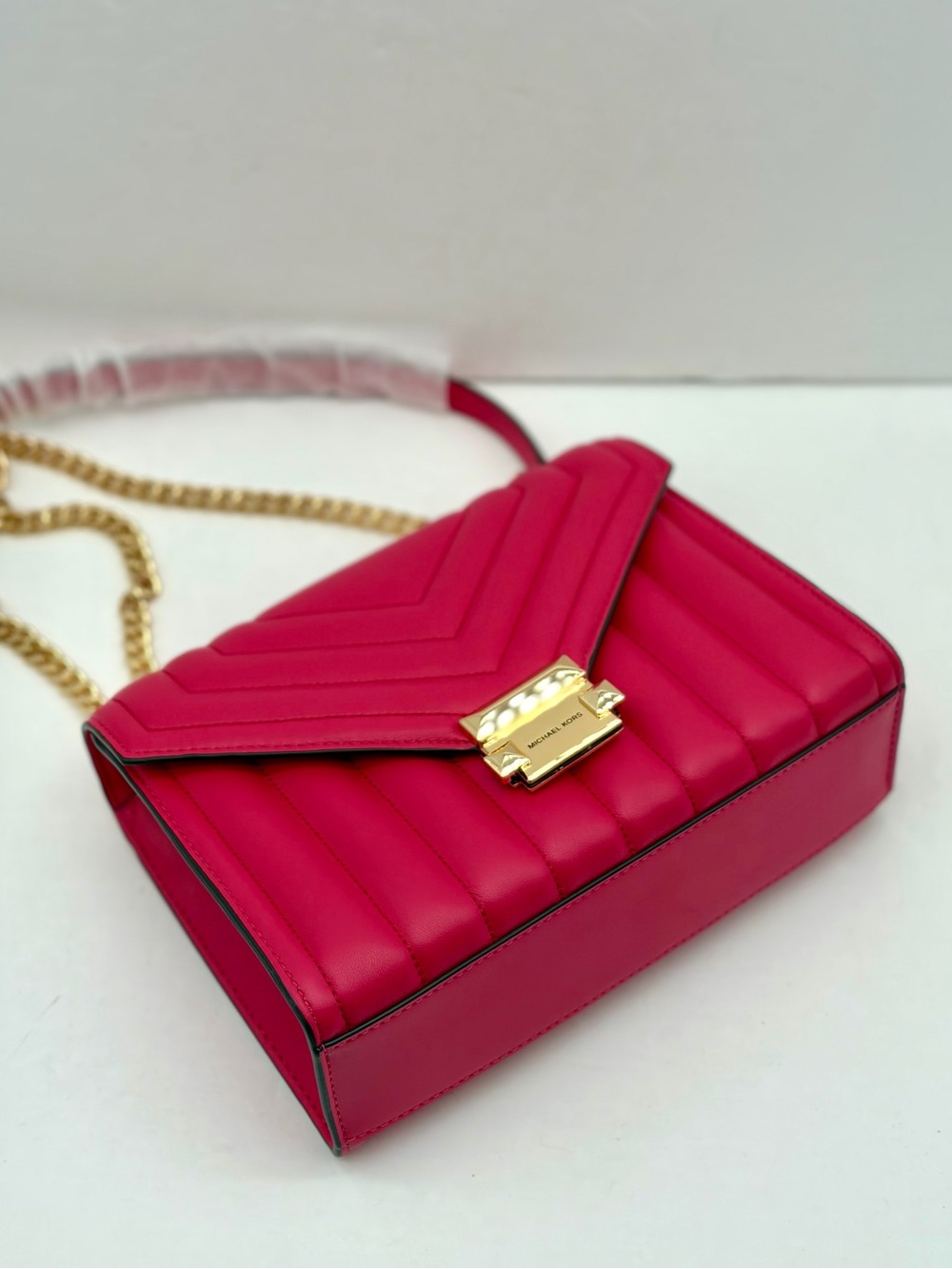Michael Kors Hot Pink Quilted Chain Shoulder Bag Crossbody Electric Pink - Picture 8 of 9